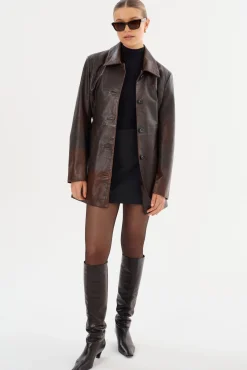 Best Sale LAMARQUE MARLOWE | Leather Trench Coat Rub Off Brown