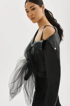 Online LAMARQUE OBELIA | Tulle & Leather Biker Jacket Black