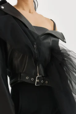 Online LAMARQUE OBELIA | Tulle & Leather Biker Jacket Black