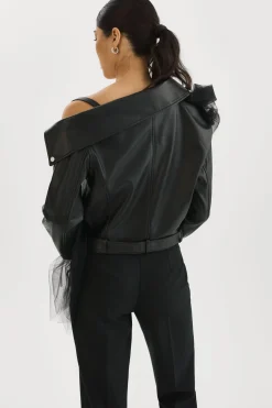 Online LAMARQUE OBELIA | Tulle & Leather Biker Jacket Black