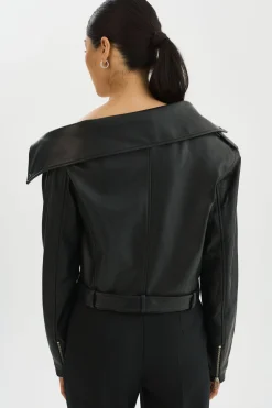 Online LAMARQUE OBELIA | Tulle & Leather Biker Jacket Black