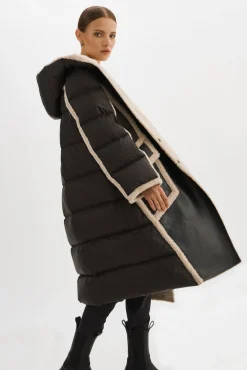 Online LAMARQUE REXANA | Mixed Media Puffer Coat Black/Ecru
