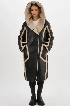 Online LAMARQUE REXANA | Mixed Media Puffer Coat Black/Ecru