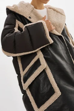 Online LAMARQUE REXANA | Mixed Media Puffer Coat Black/Ecru