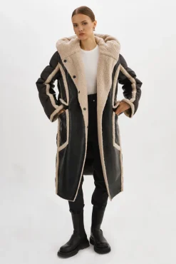 Online LAMARQUE REXANA | Mixed Media Puffer Coat Black/Ecru