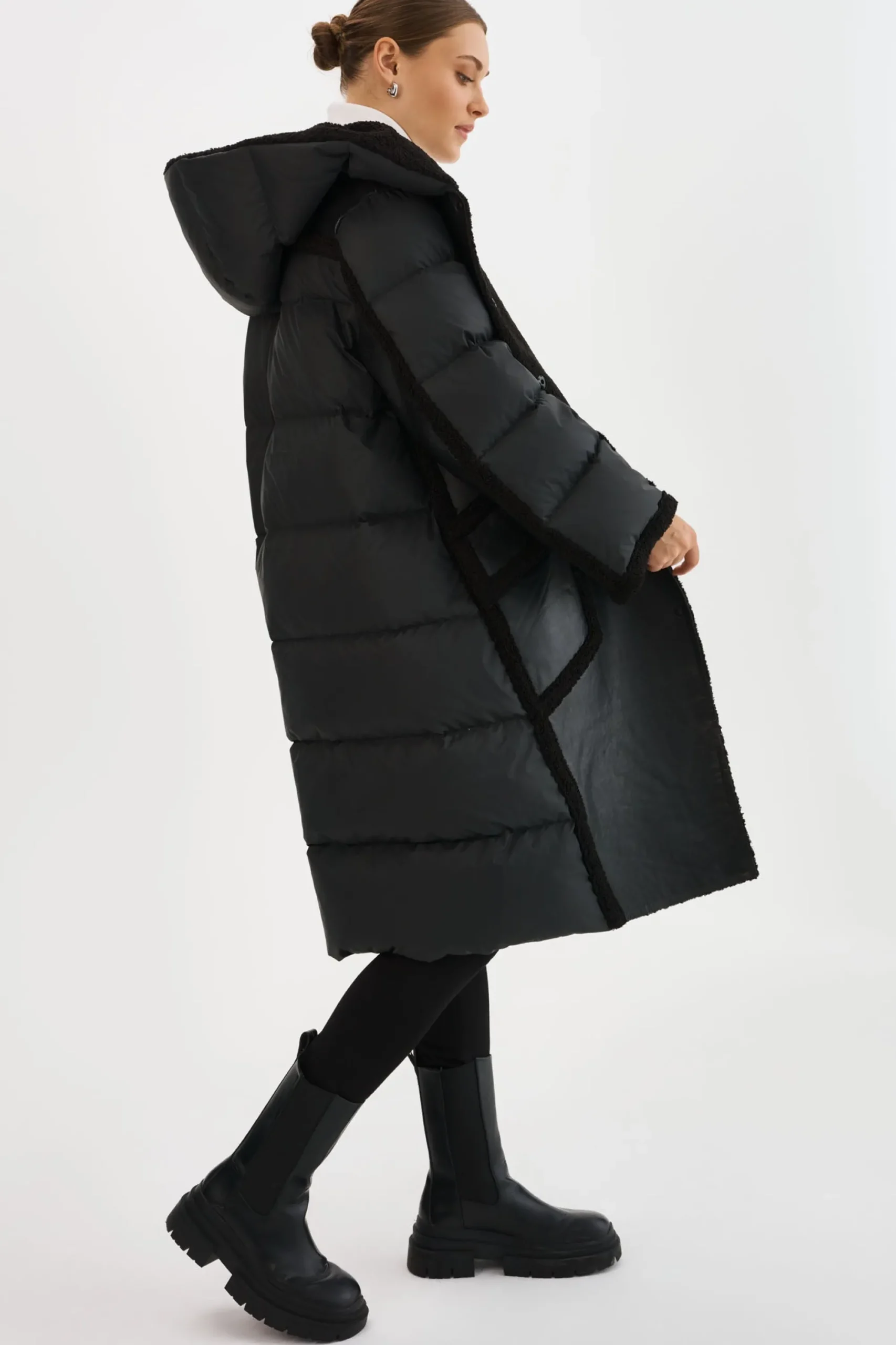 Fashion LAMARQUE REXANA | Mixed Media Puffer Coat Black / Black