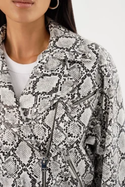 Fashion LAMARQUE SHELIA | Faux Leather Biker Jacket Python Print