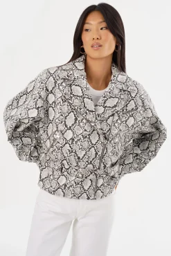 Fashion LAMARQUE SHELIA | Faux Leather Biker Jacket Python Print