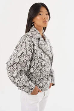Fashion LAMARQUE SHELIA | Faux Leather Biker Jacket Python Print