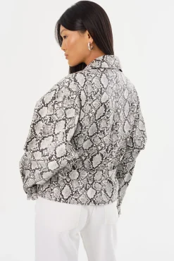 Fashion LAMARQUE SHELIA | Faux Leather Biker Jacket Python Print