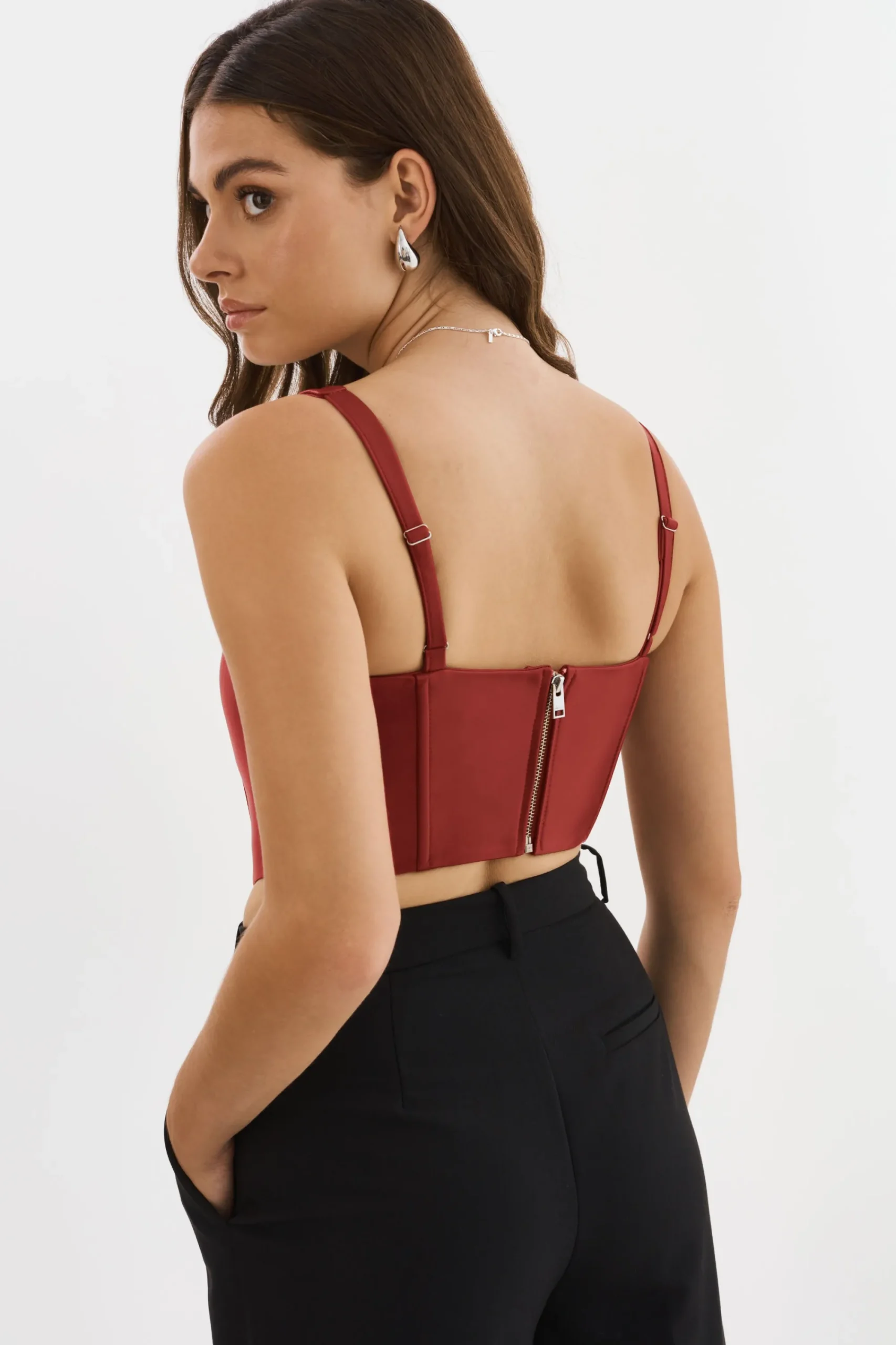 New LAMARQUE TABIA | Leather Corset Top Ruby Red