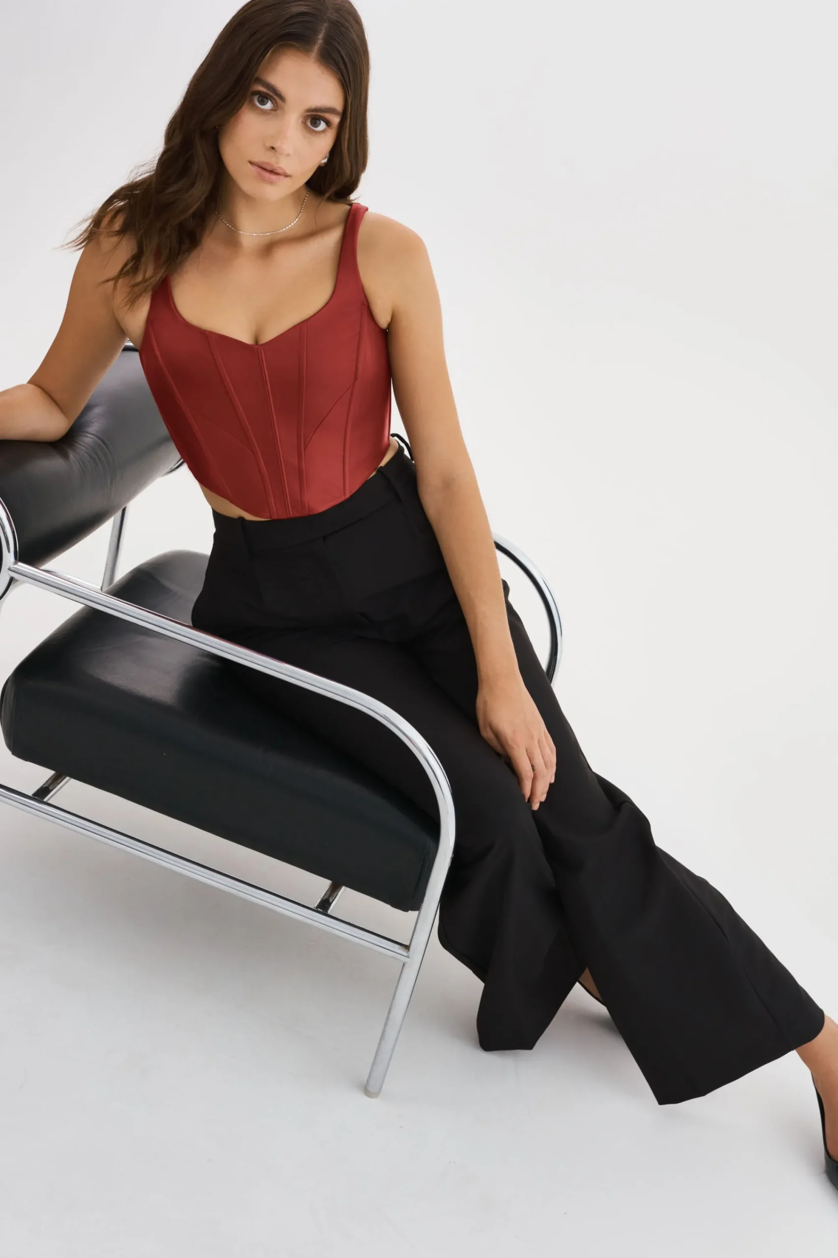 New LAMARQUE TABIA | Leather Corset Top Ruby Red