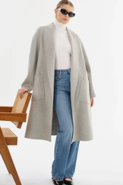 Discount LAMARQUE THARA | Shawl Collar Wool Coat Light Grey