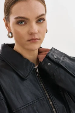 Sale LAMARQUE THEIA | Leather Bomber Jacket Black