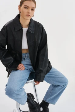 Sale LAMARQUE THEIA | Leather Bomber Jacket Black