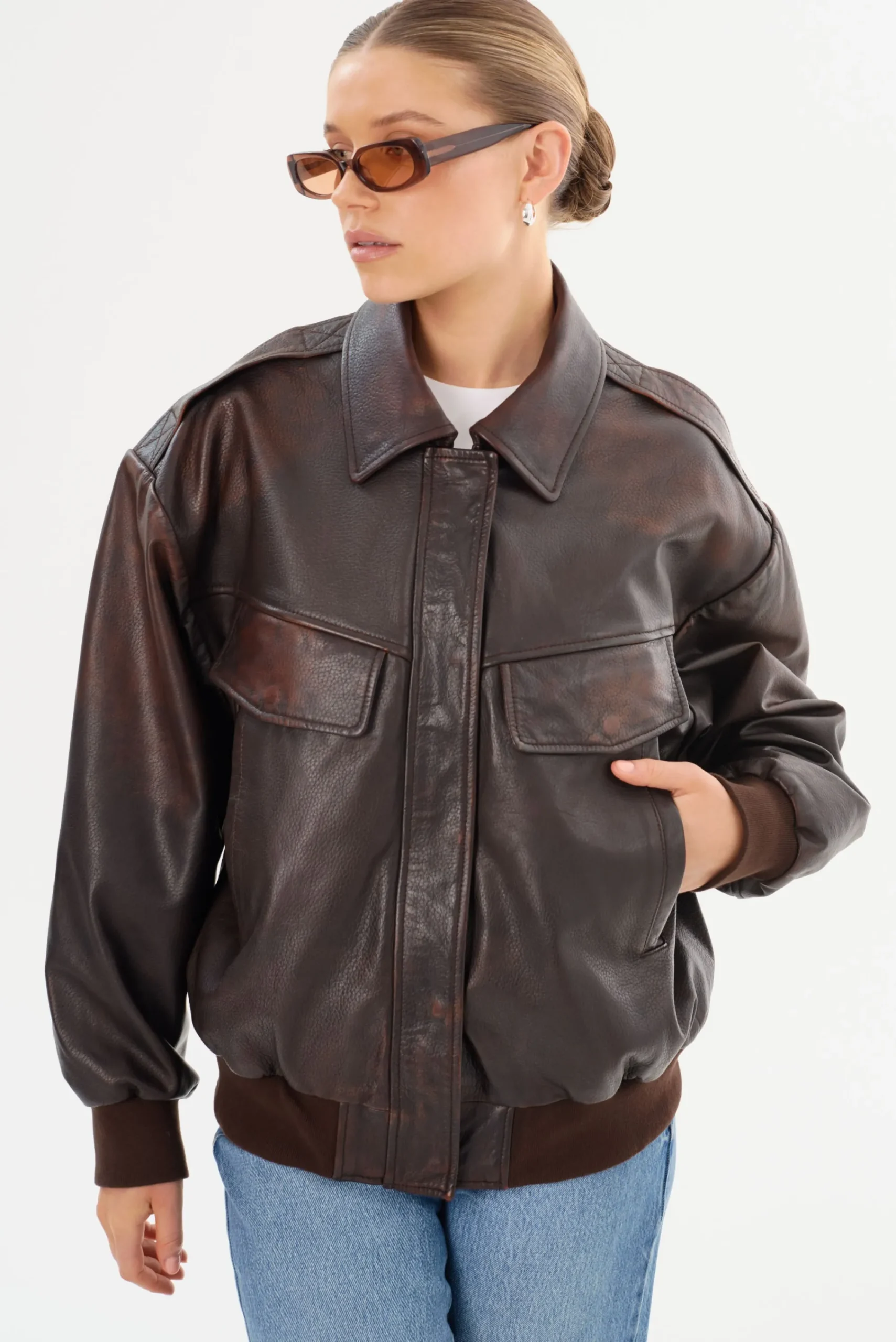 Cheap LAMARQUE TREVANNA | Leather Bomber Jacket Rub Off Brown