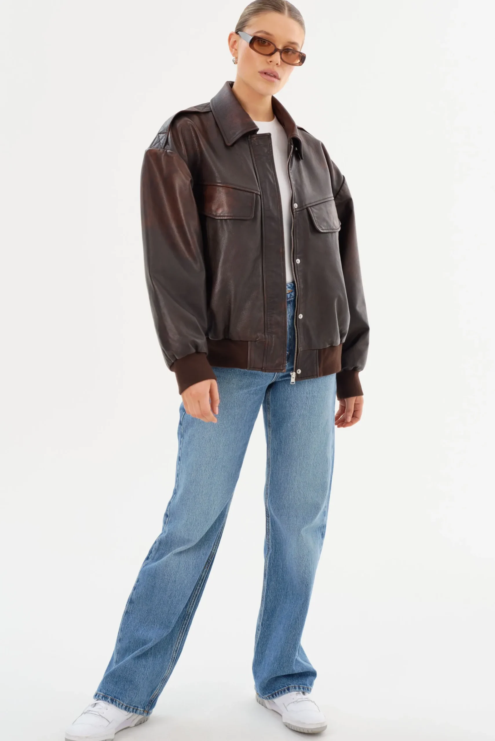 Cheap LAMARQUE TREVANNA | Leather Bomber Jacket Rub Off Brown