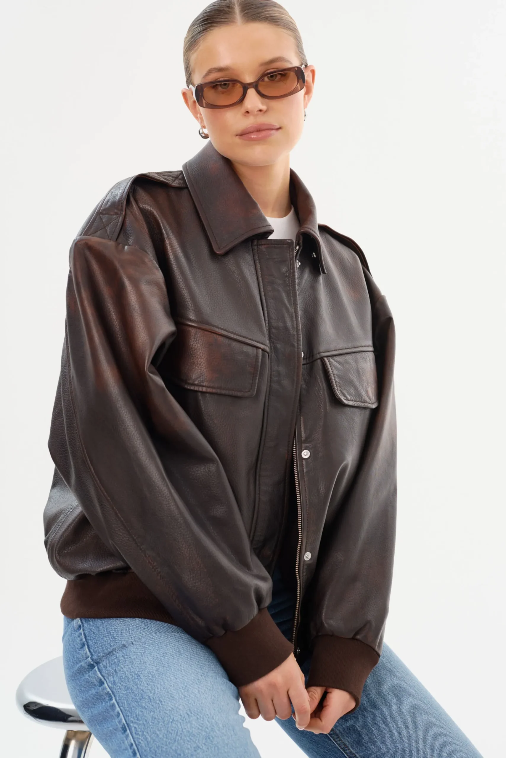 Cheap LAMARQUE TREVANNA | Leather Bomber Jacket Rub Off Brown