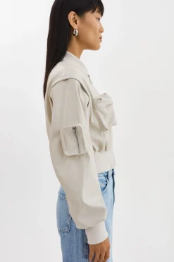 Cheap LAMARQUE XAIA | Faux Leather Convertible Bomber Jacket Bone