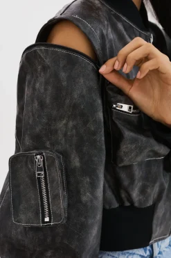 Sale LAMARQUE XAIA | Faux Leather Convertible Bomber Jacket Vintage Black