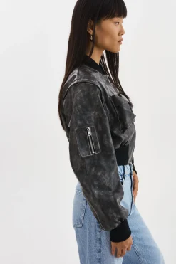 Sale LAMARQUE XAIA | Faux Leather Convertible Bomber Jacket Vintage Black