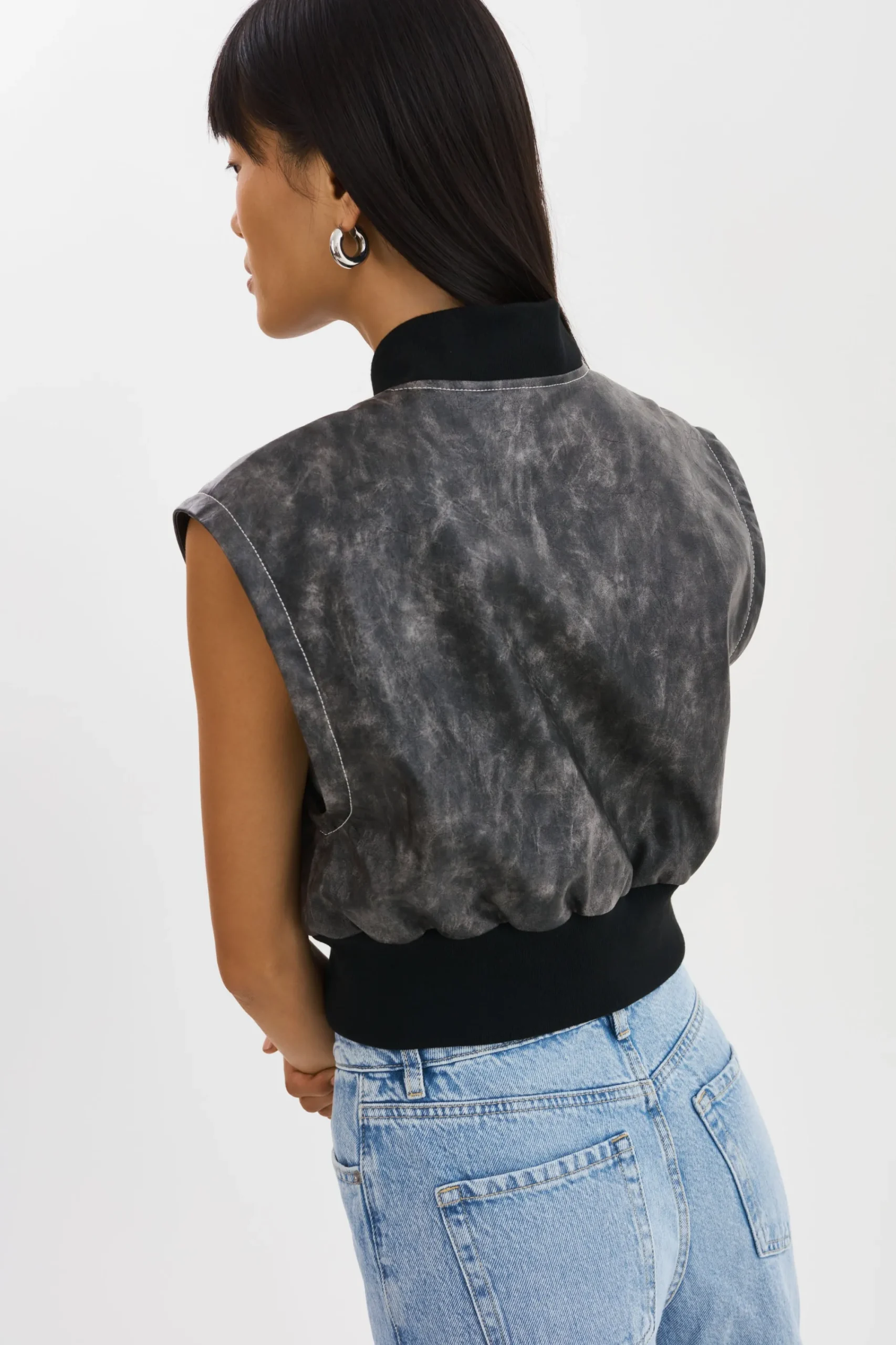 Sale LAMARQUE XAIA | Faux Leather Convertible Bomber Jacket Vintage Black