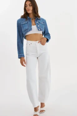 Outlet LAMARQUE XANDY | Cropped Leather Jacket Distressed Indigo